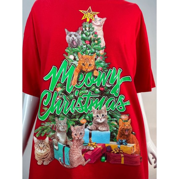 DEC 25TH Merry Christmas Cat Tree Ugly TShirt Contest XL RED COTTON - Picture 13 of 16